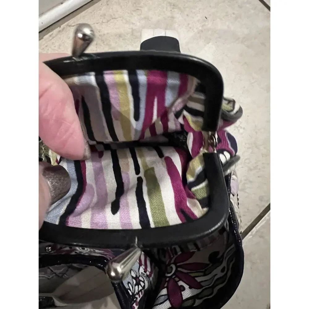 Brighton Blue Purple Floral Paisley Quilted Vinyl Covered Tote Bag 17x10x6 - Picture 12 of 16